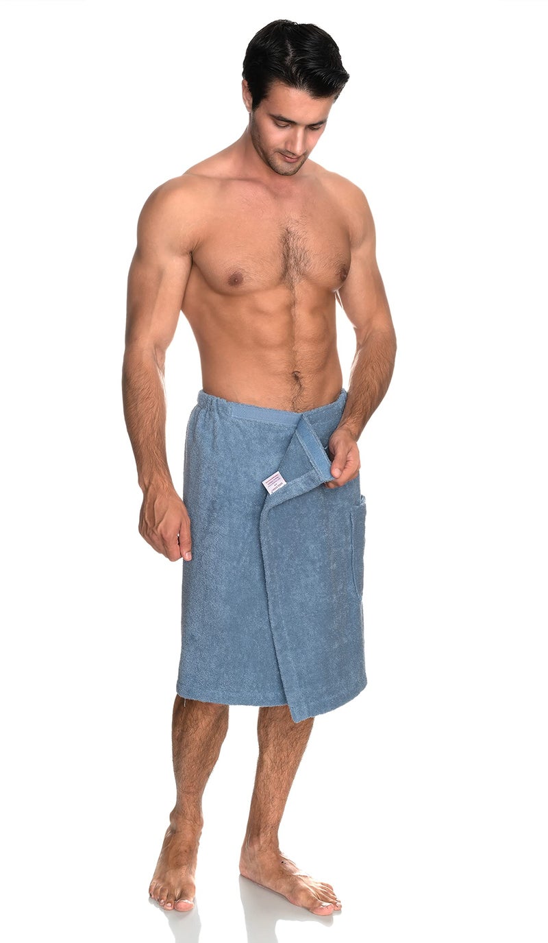 TowelSelections Mens Shower Wrap Adjustable Cotton Terry Cloth Spa Bath Towel Wrap Sauna Gym Towels for Men Large-X-Large Blue - Image 4